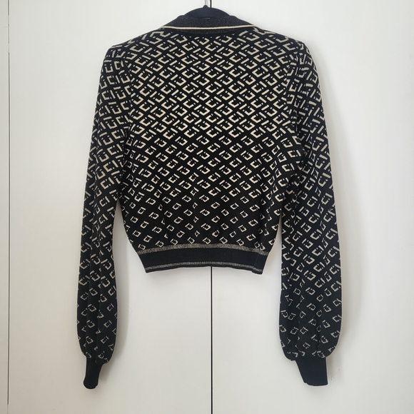 Diane von Furstenberg Duffy Collared V Neck Sweater Black Metallic Geometric Sm - Picture 5 of 12
